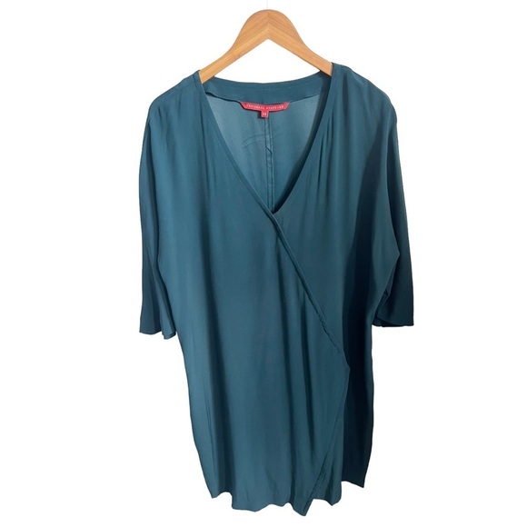 UNIVERSAL Standard Teal Long Sleeve V Neck Asymmetrical Hem Dress - Picture 3 of 8